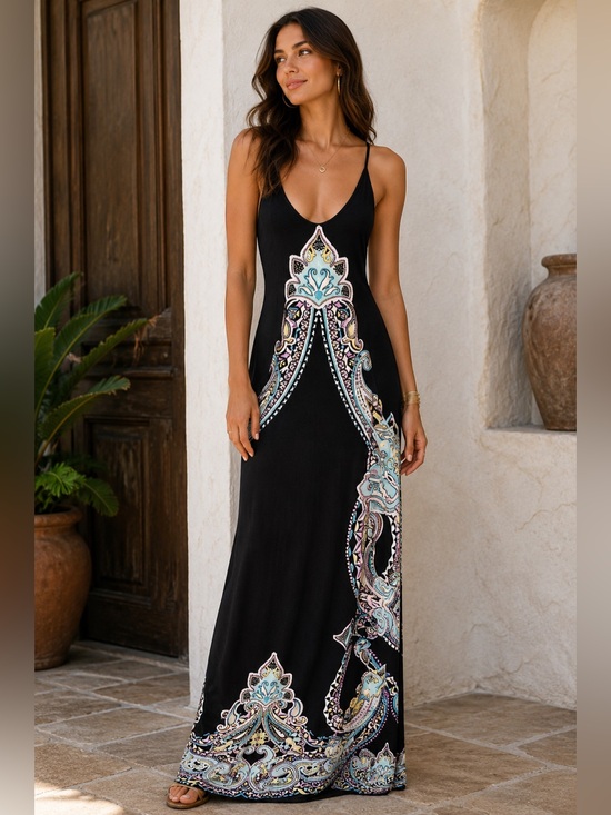 Dresses & Skirts - Ladies Maxi Dress Size XS Black/Turquoise